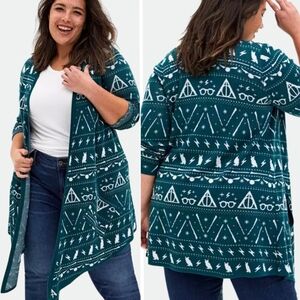 Torrid Harry Potter Fair Isle Holiday Teal/green Cardigan Womens Sweater Sz 0/10
